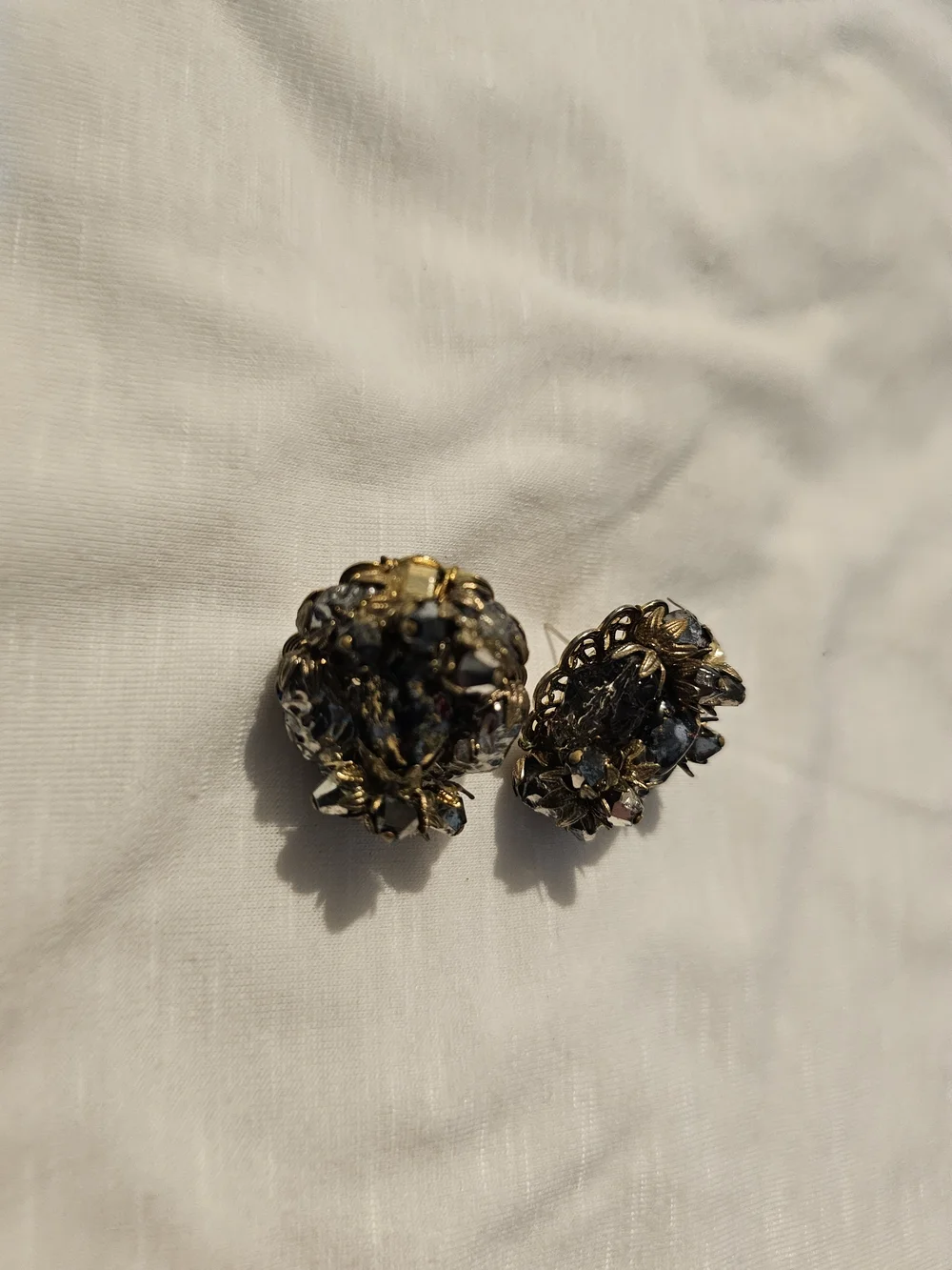 Vintage-Inspired Black and Gold Floral Earrings